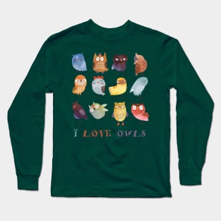 Watercolor Owls Long Sleeve T-Shirt